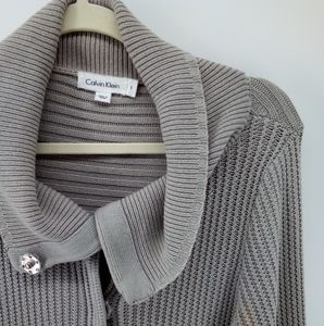 Calvin Klein Snap Front Ribbed Gray Cardigan Thick Warm Cozy S Cotton Blend